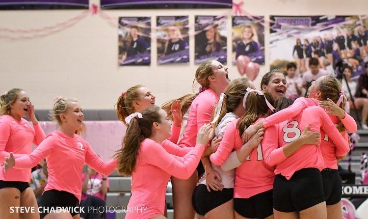ACP varsity girls volleyball wins the Dig Pink match against ALA Gilbert. Photo taken by Steve Chadwick.