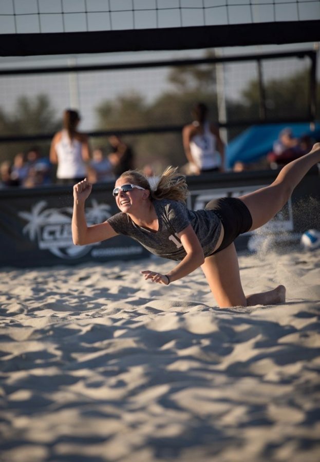 Julia playing during last years beach volleyball season. Photo courtesy of Julia Golichowski.